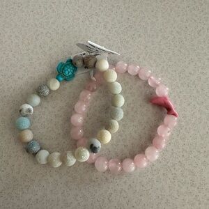Womens Beaded Bracelet Set - Pink and Multicolor